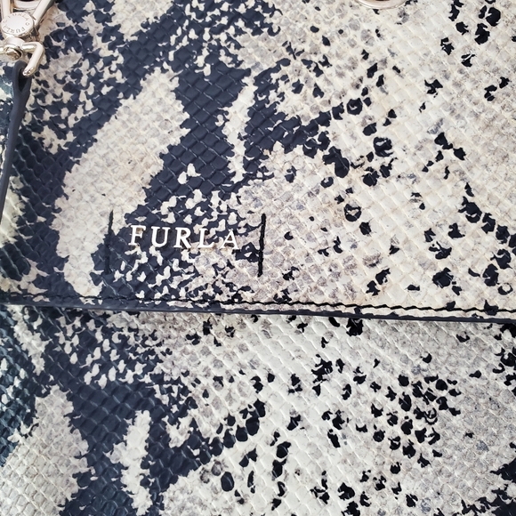 Furla Top Handle Leather Evening Bag Crossbody Purse Snakeskin Print - Picture 8 of 14